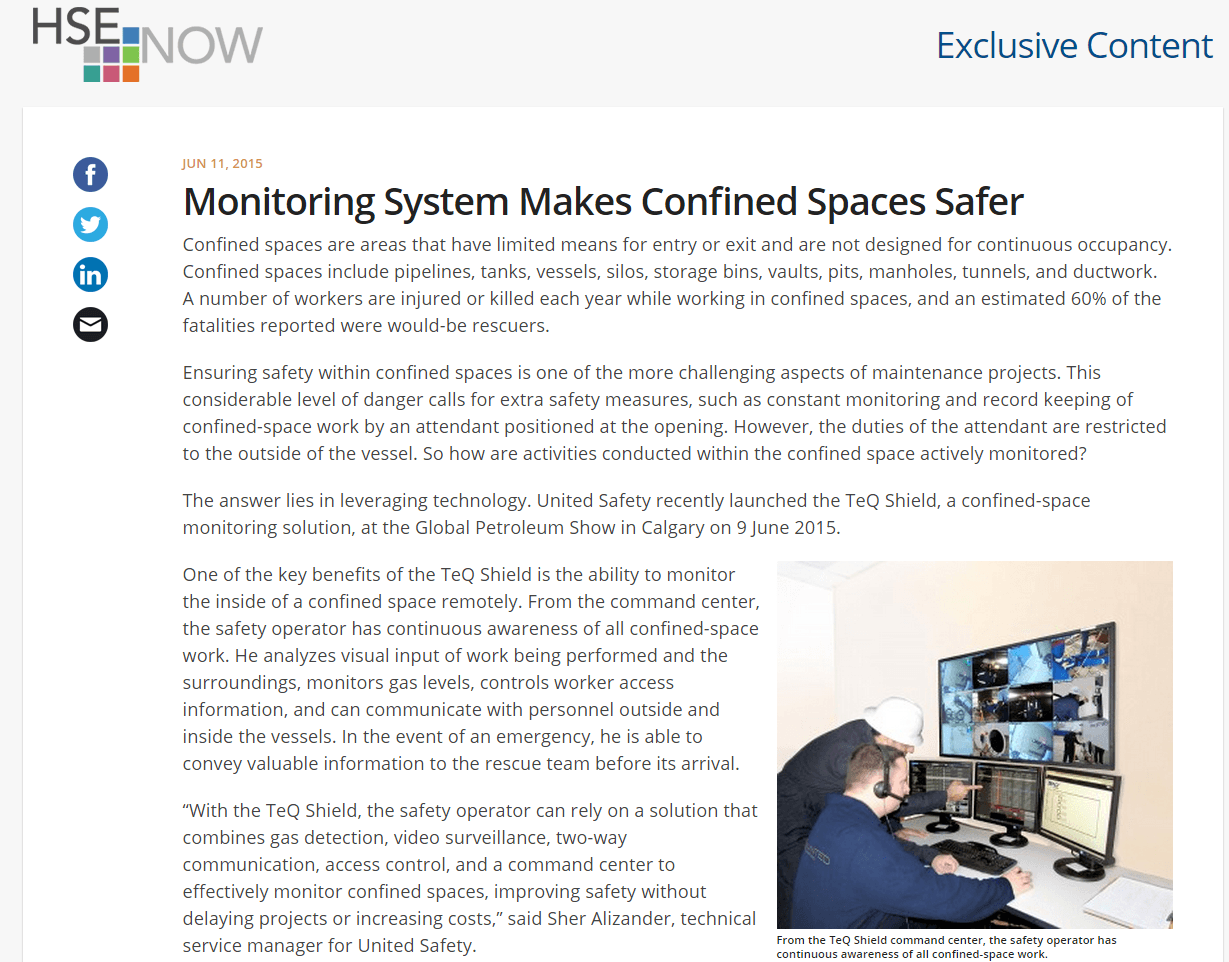 Monitoring System Makes Confined Spaces Safer United Safety